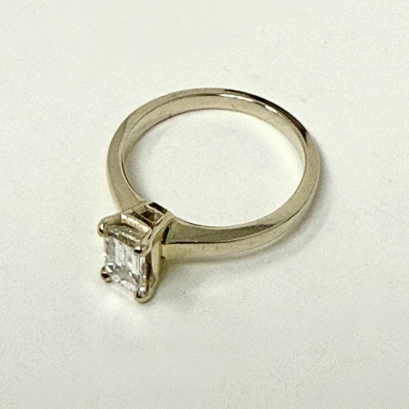 Half Carat Emerald Cut Natural Diamond Engagement 14 k Gold Ring - Picture 5 of 6